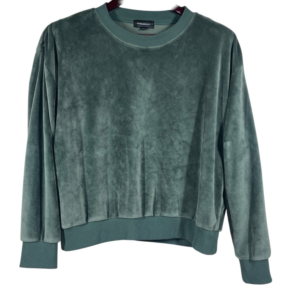 Summersalt Plush Velour Relaxed Crew Sweatshirt Womens L Green Cozy Soft Lounge